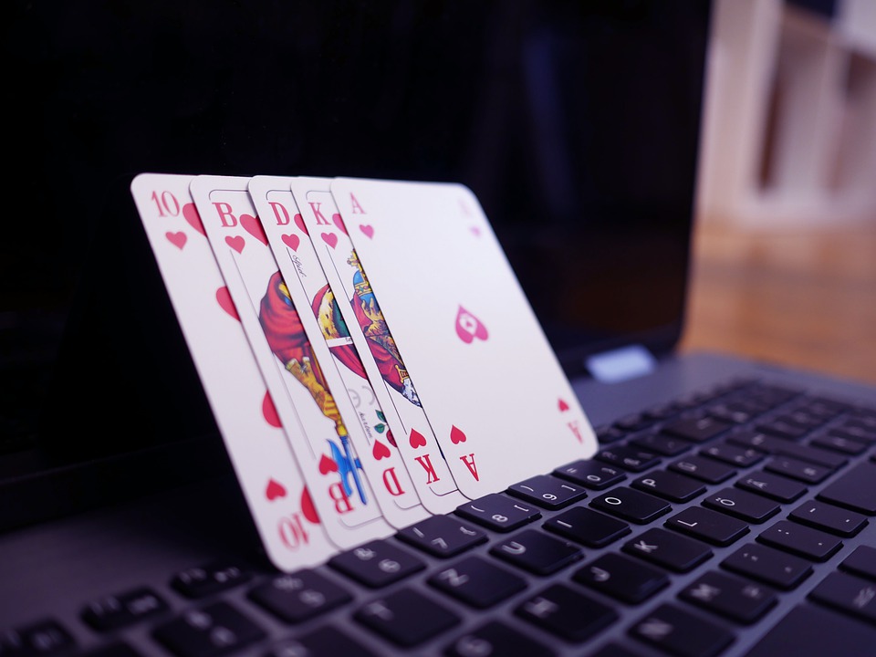 cards standing on a laptop